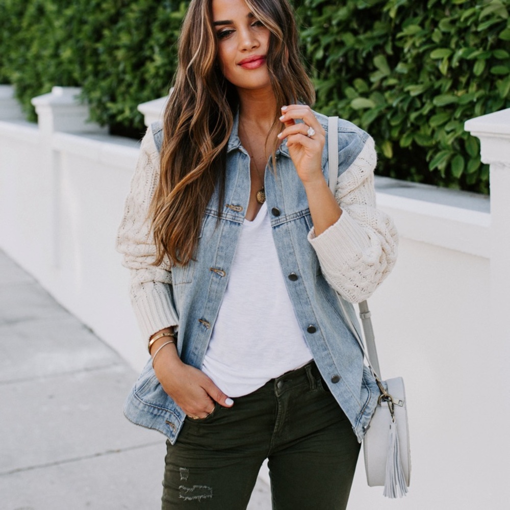 Portman Contrast Cable Knit Denim Jacket